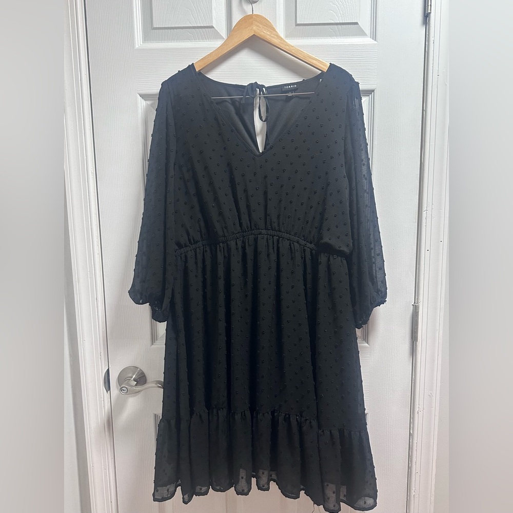 torrid Black Textured Swiss Dot Midi Babydoll Dress